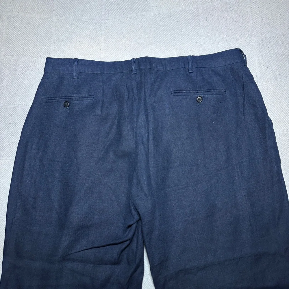 Polo Ralph Lauren Dress Pants 38x27 100% Linen Relaxed Straight Navy Chino Pants
